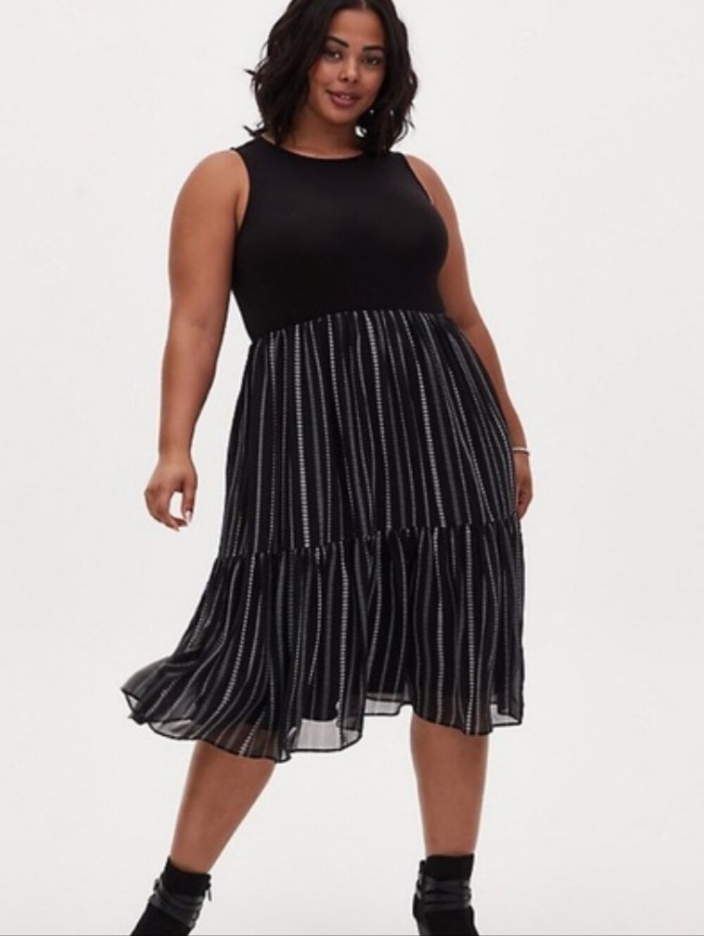 Torrid Black White Geo Stripe Knit Midi Dress Chiffon Sleeveless Super Soft 1